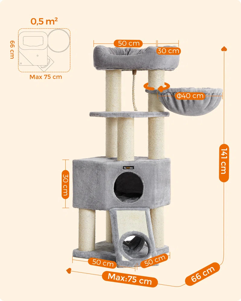 141cm H Cat Tree: Ultimate Multi-Level Playground for Your Cat