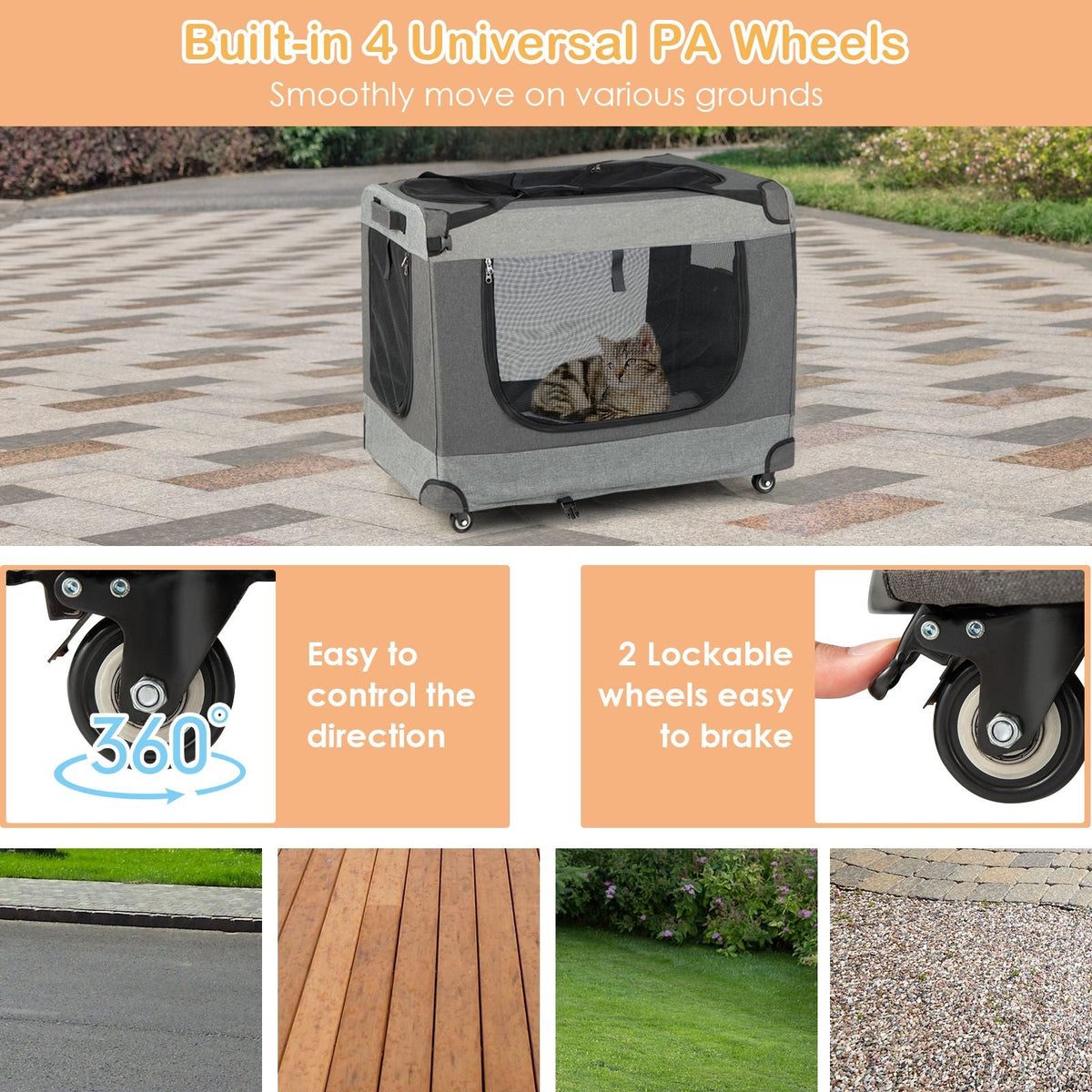 3-Door Folding Cat Carrier with Wheels and Removable Mat – Exclusive, Spacious, and Convenient Pet Transport