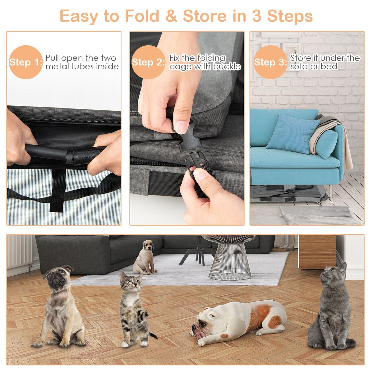 3-Door Folding Cat Carrier with Wheels and Removable Mat – Exclusive, Spacious, and Convenient Pet Transport