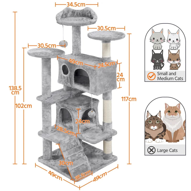 Tristin 138.5cm H Cat Tree - Exclusive Multi-Level Haven for Active Cats
