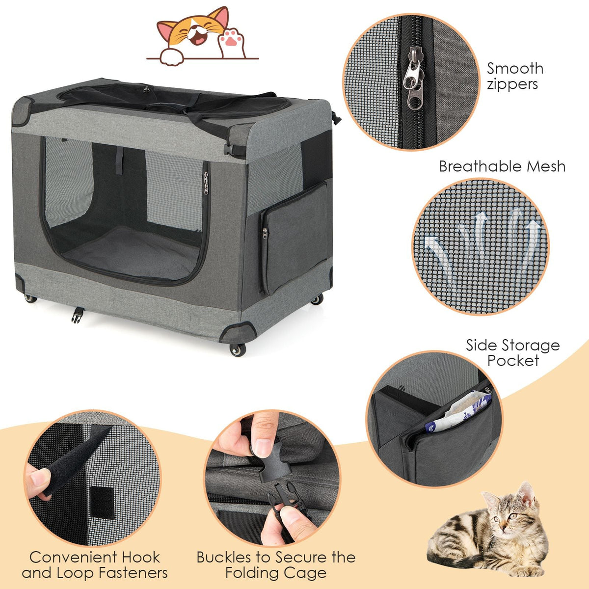 3-Door Folding Cat Carrier with Wheels and Removable Mat – Exclusive, Spacious, and Convenient Pet Transport