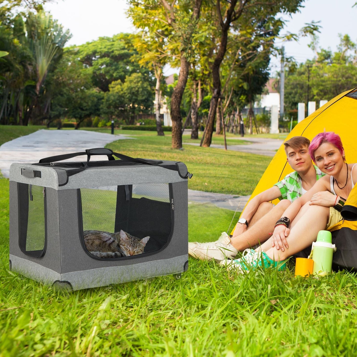 3-Door Folding Cat Carrier with Wheels and Removable Mat – Exclusive, Spacious, and Convenient Pet Transport